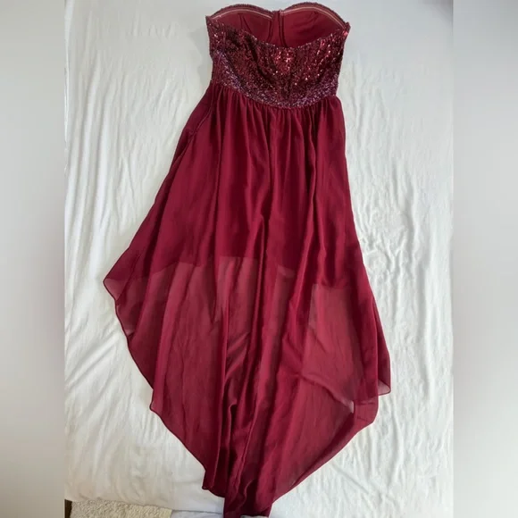 Vintage Formal Dress high low burgundy strapless size M prom - Picture 5 of 11